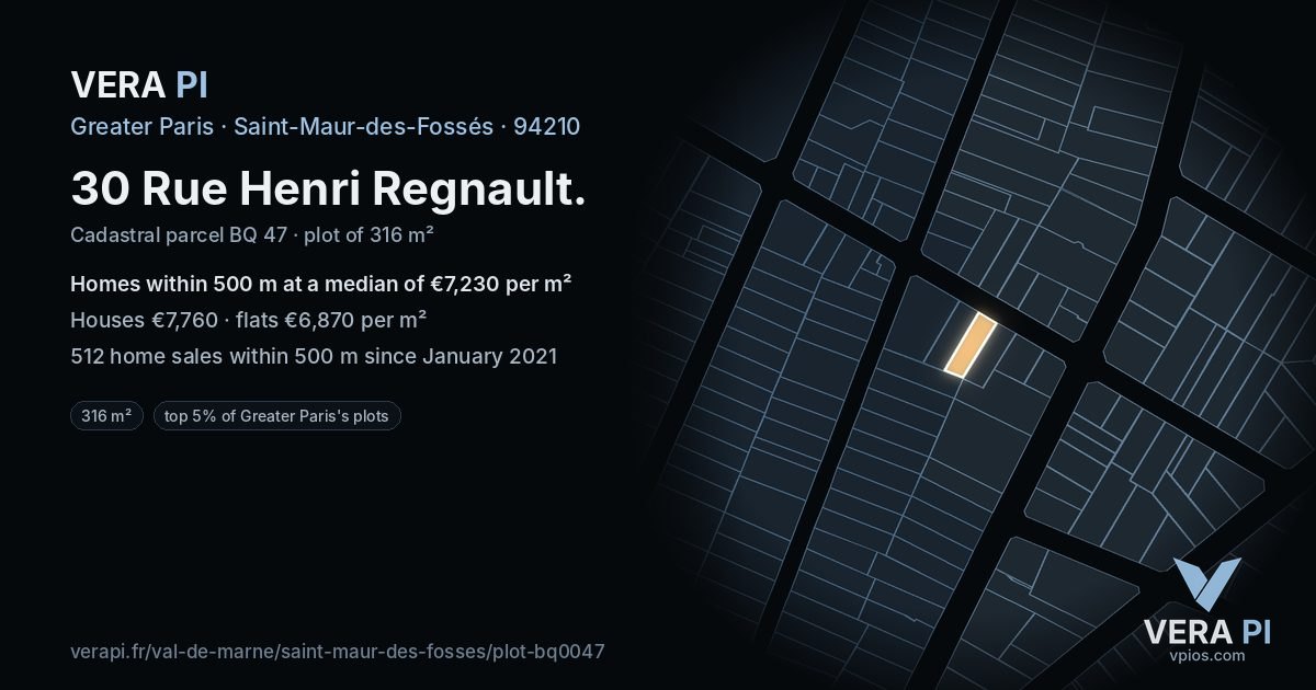 30 Rue Henri Regnault, Saint-Maur-des-Fossés at night – the plot lit, the parcels around coloured by the prices near them