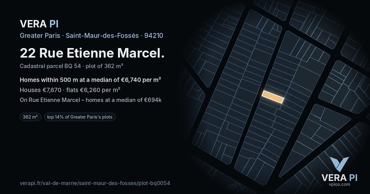 22 Rue Etienne Marcel, Saint-Maur-des-Fossés at night – the plot lit, the parcels around coloured by the prices near them