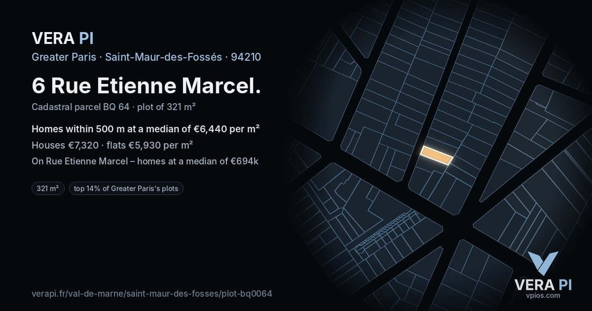 6 Rue Etienne Marcel, Saint-Maur-des-Fossés at night – the plot lit, the parcels around coloured by the prices near them