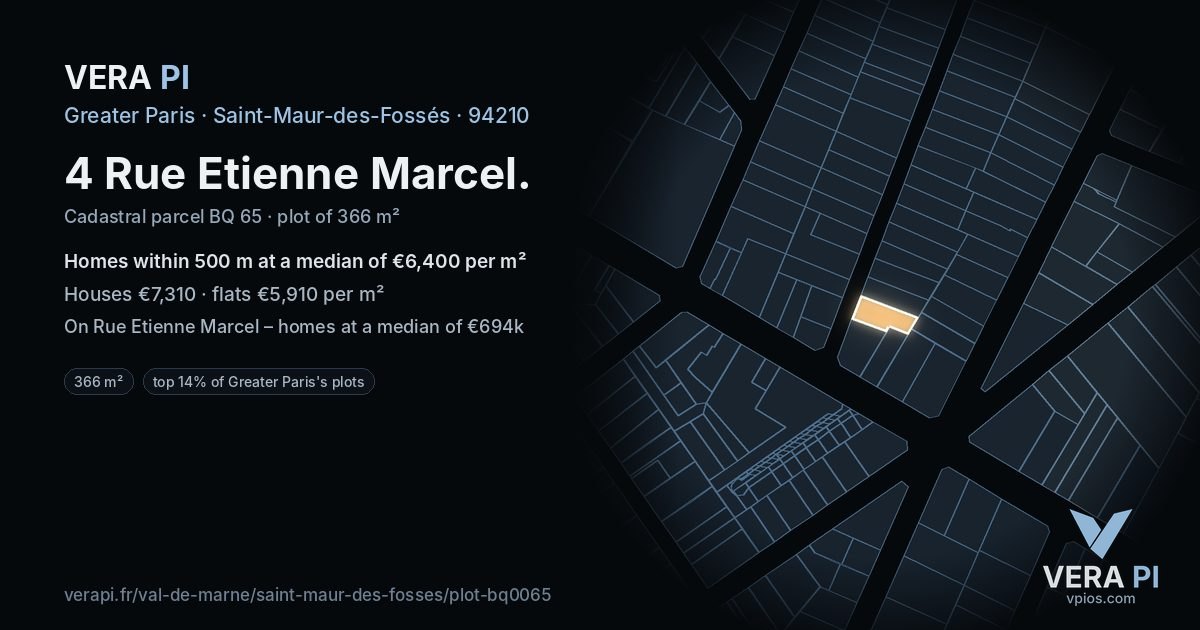 4 Rue Etienne Marcel, Saint-Maur-des-Fossés at night – the plot lit, the parcels around coloured by the prices near them