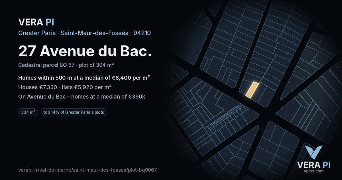 27 Avenue du Bac, Saint-Maur-des-Fossés at night – the plot lit, the parcels around coloured by the prices near them