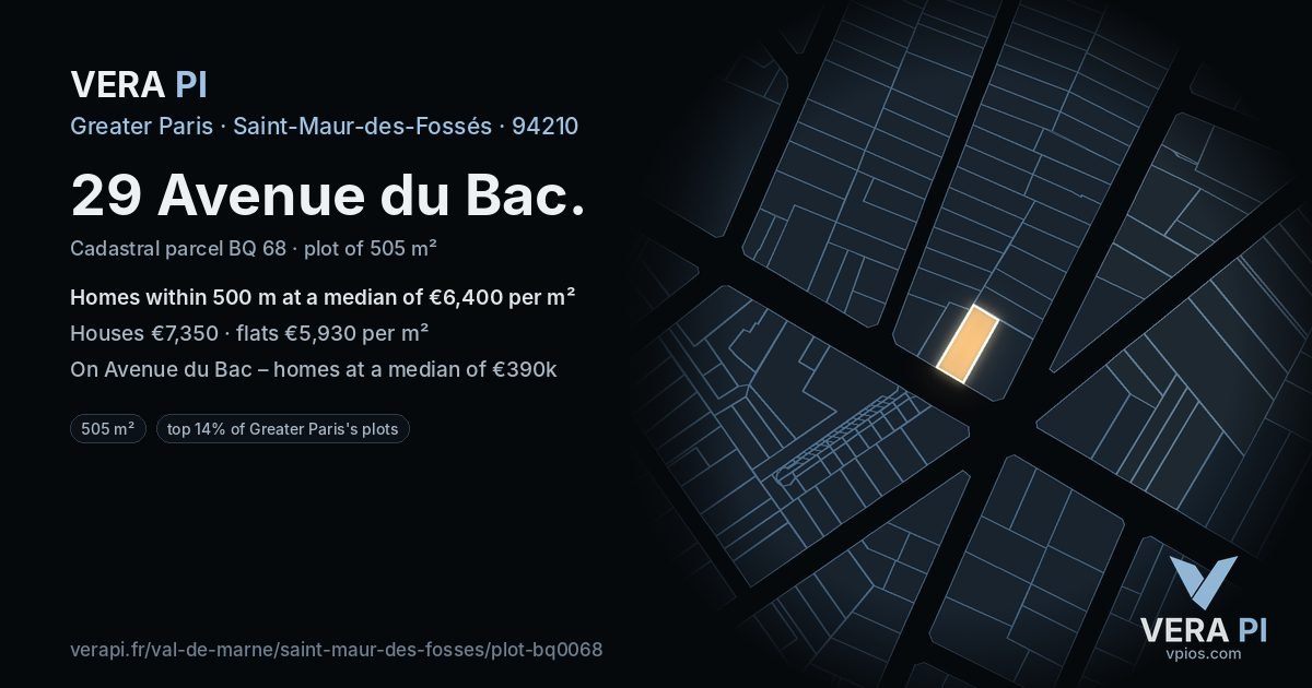29 Avenue du Bac, Saint-Maur-des-Fossés at night – the plot lit, the parcels around coloured by the prices near them