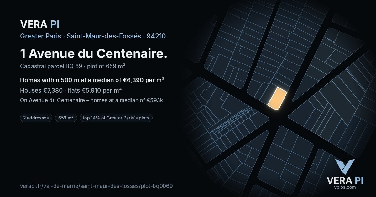 1 Avenue du Centenaire, Saint-Maur-des-Fossés at night – the plot lit, the parcels around coloured by the prices near them