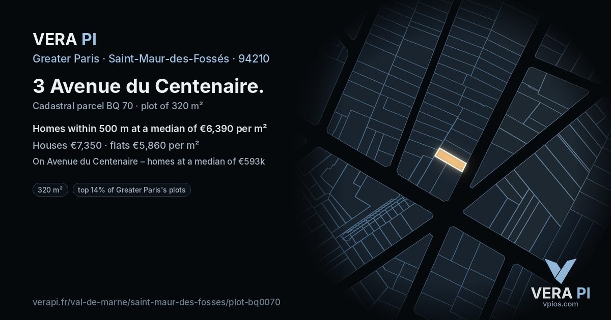 3 Avenue du Centenaire, Saint-Maur-des-Fossés at night – the plot lit, the parcels around coloured by the prices near them