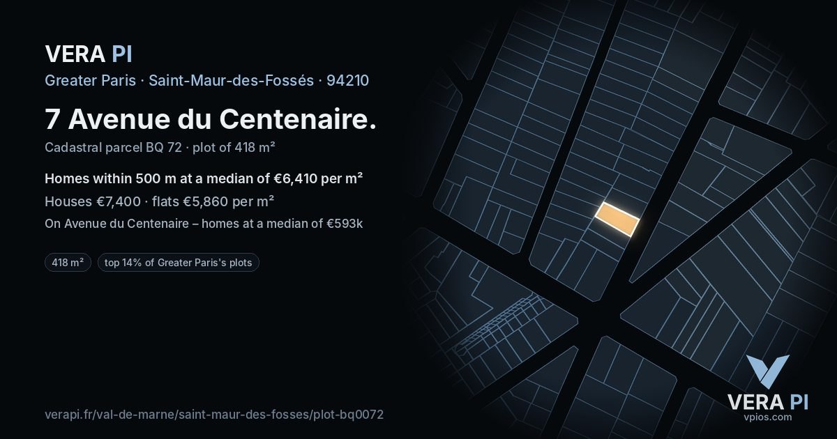 7 Avenue du Centenaire, Saint-Maur-des-Fossés at night – the plot lit, the parcels around coloured by the prices near them