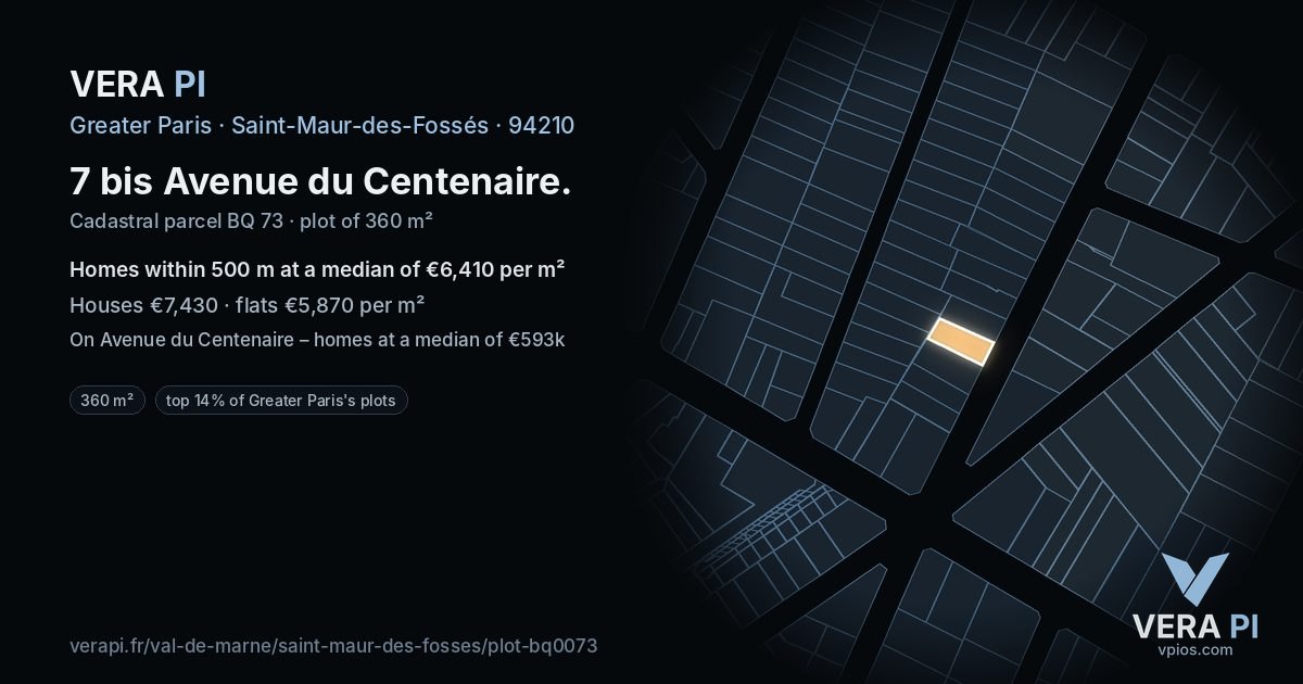 7 bis Avenue du Centenaire, Saint-Maur-des-Fossés at night – the plot lit, the parcels around coloured by the prices near them
