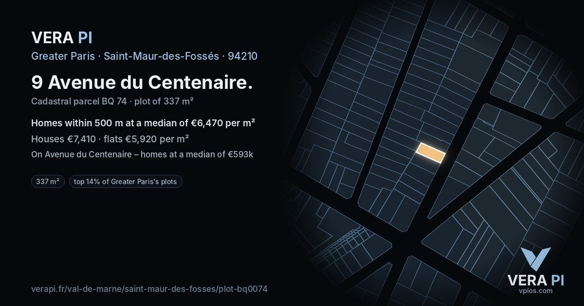 9 Avenue du Centenaire, Saint-Maur-des-Fossés at night – the plot lit, the parcels around coloured by the prices near them