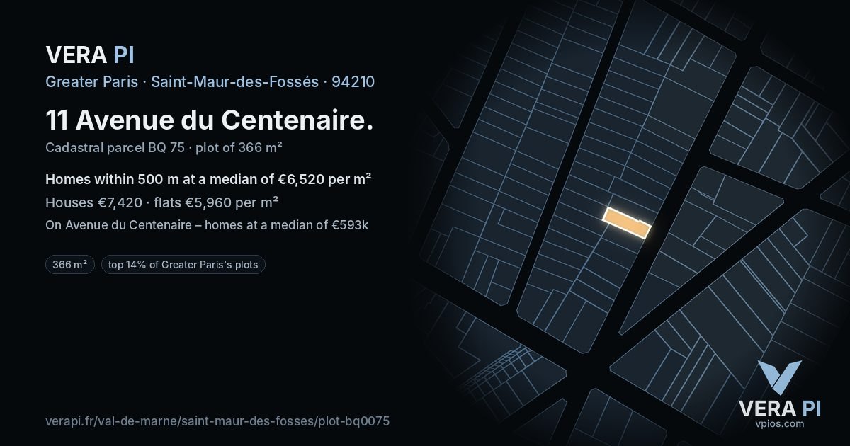 11 Avenue du Centenaire, Saint-Maur-des-Fossés at night – the plot lit, the parcels around coloured by the prices near them