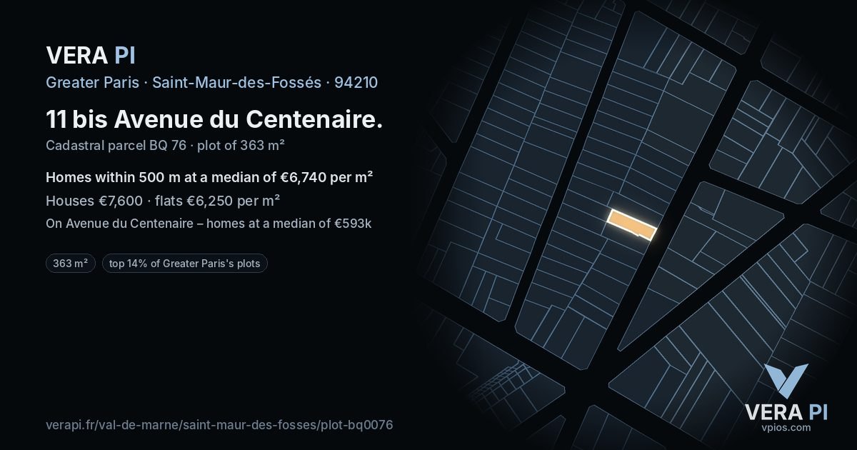 11 bis Avenue du Centenaire, Saint-Maur-des-Fossés at night – the plot lit, the parcels around coloured by the prices near them
