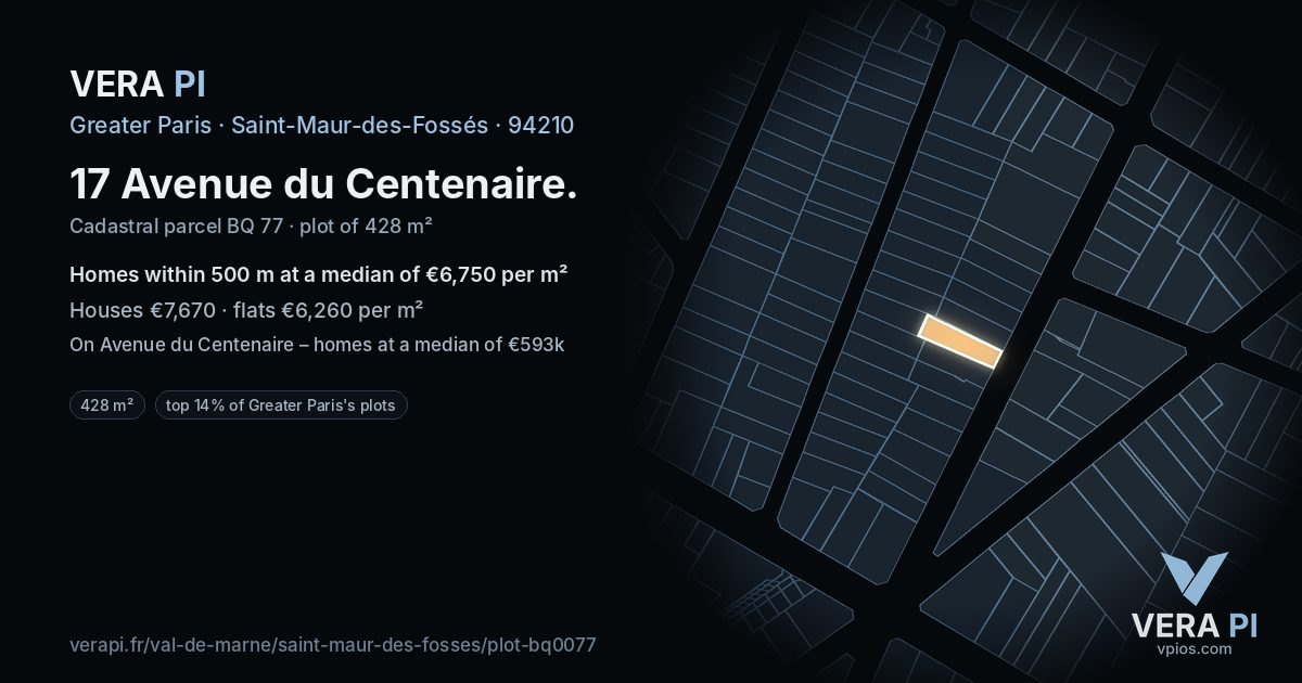 17 Avenue du Centenaire, Saint-Maur-des-Fossés at night – the plot lit, the parcels around coloured by the prices near them