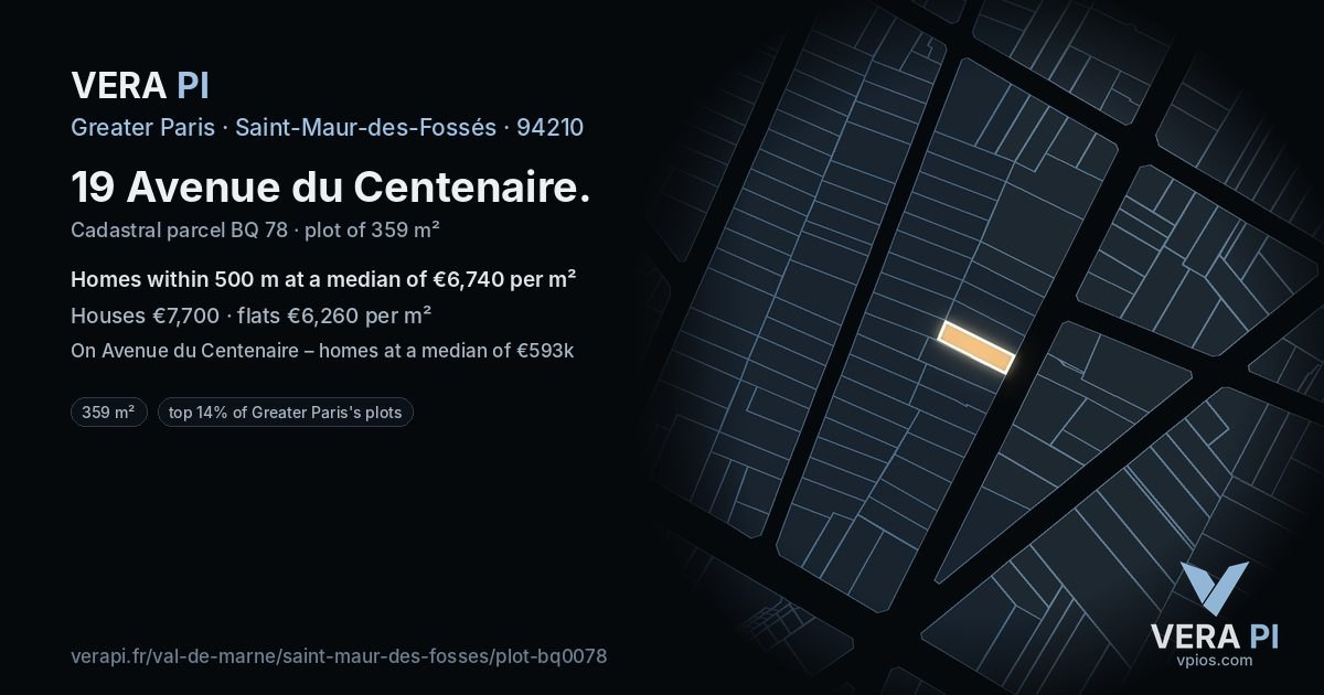 19 Avenue du Centenaire, Saint-Maur-des-Fossés at night – the plot lit, the parcels around coloured by the prices near them