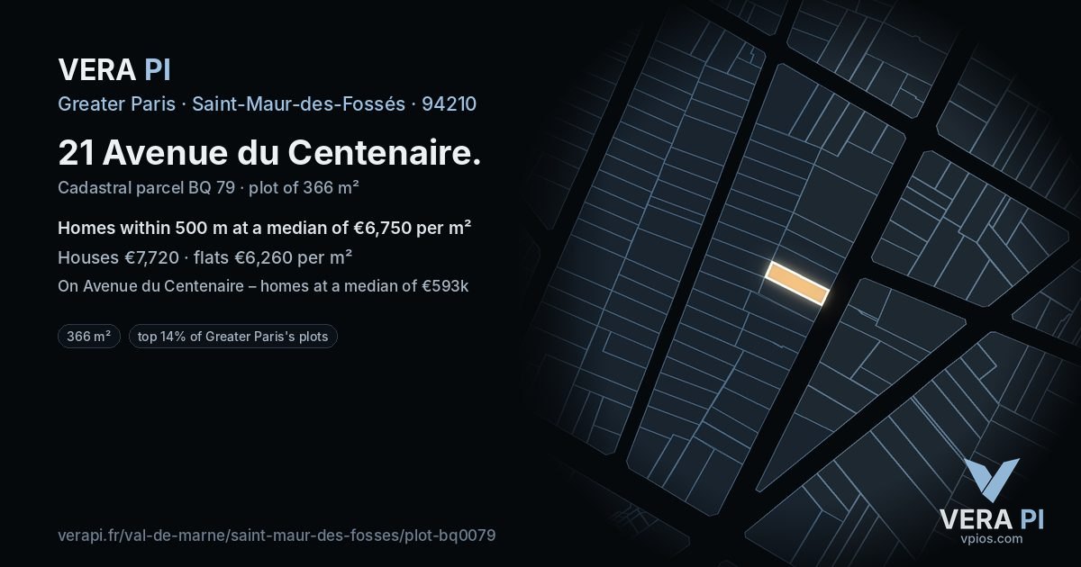 21 Avenue du Centenaire, Saint-Maur-des-Fossés at night – the plot lit, the parcels around coloured by the prices near them