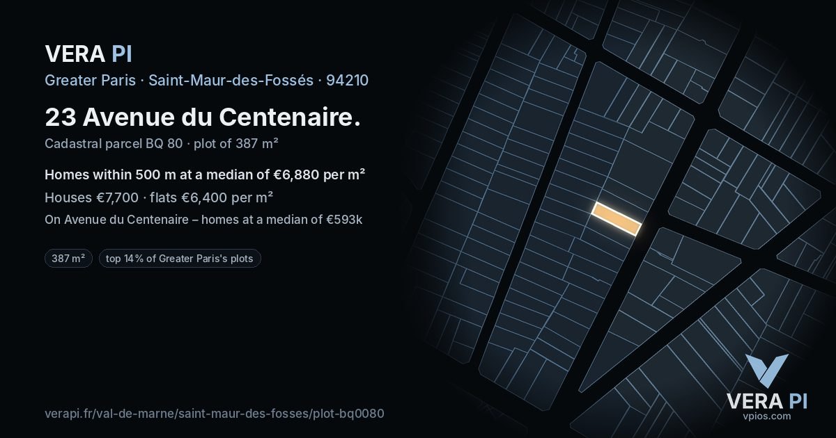 23 Avenue du Centenaire, Saint-Maur-des-Fossés at night – the plot lit, the parcels around coloured by the prices near them
