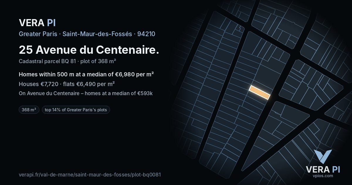 25 Avenue du Centenaire, Saint-Maur-des-Fossés at night – the plot lit, the parcels around coloured by the prices near them