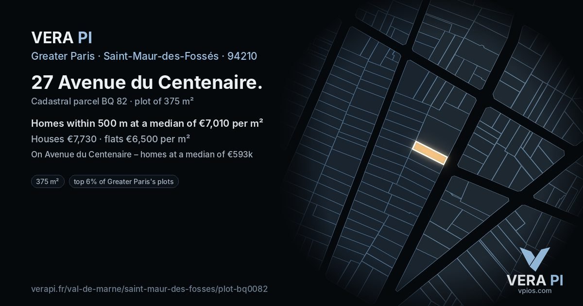 27 Avenue du Centenaire, Saint-Maur-des-Fossés at night – the plot lit, the parcels around coloured by the prices near them