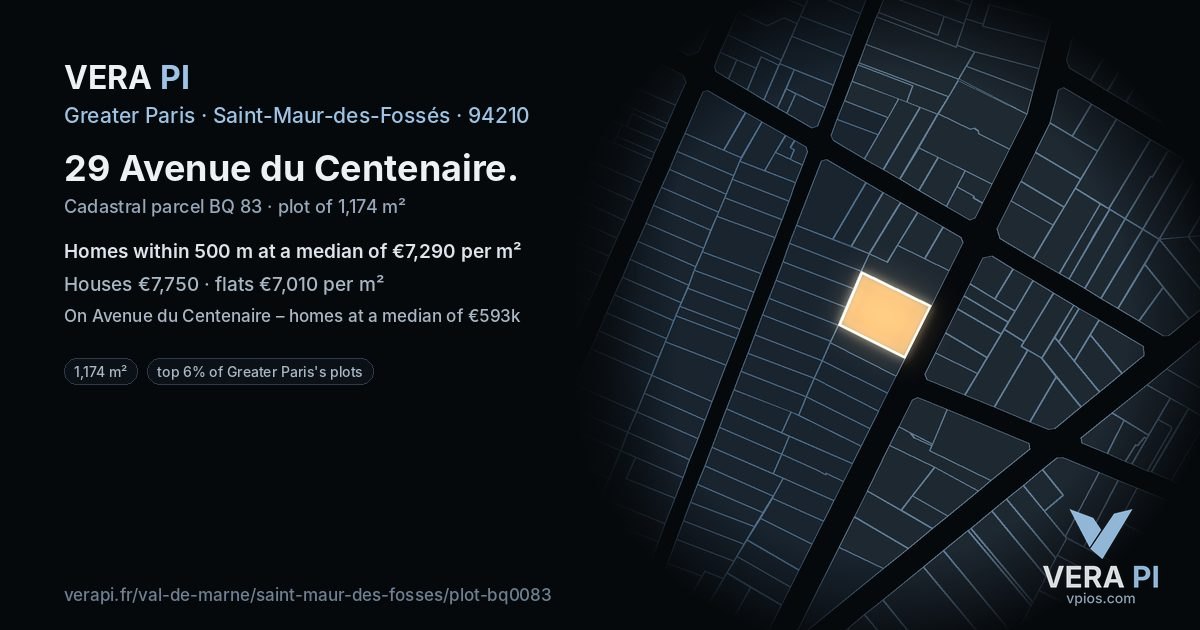 29 Avenue du Centenaire, Saint-Maur-des-Fossés at night – the plot lit, the parcels around coloured by the prices near them