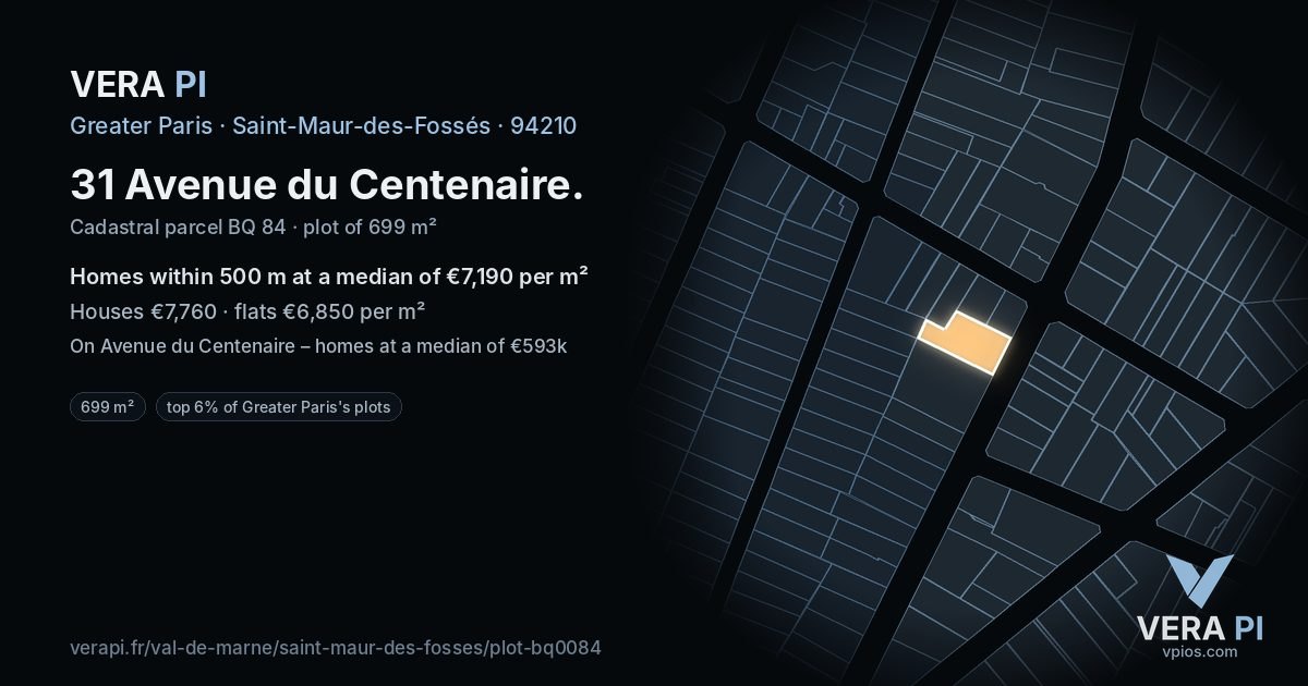 31 Avenue du Centenaire, Saint-Maur-des-Fossés at night – the plot lit, the parcels around coloured by the prices near them