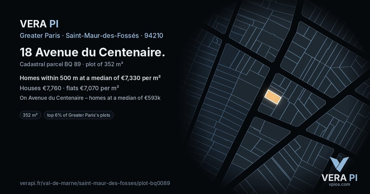 18 Avenue du Centenaire, Saint-Maur-des-Fossés at night – the plot lit, the parcels around coloured by the prices near them