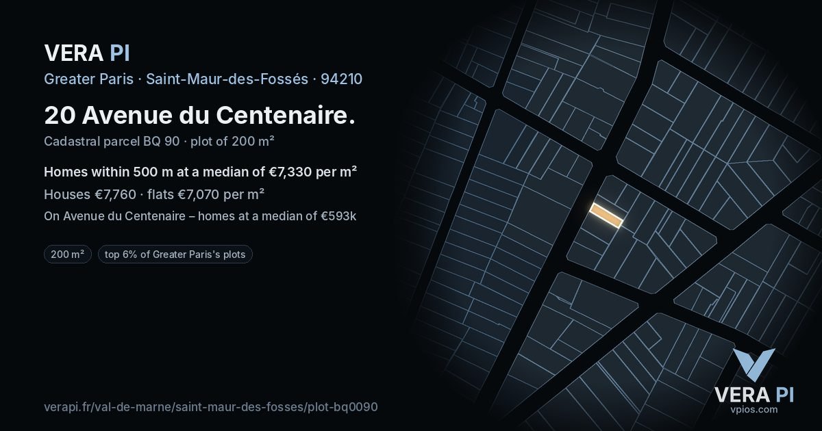 20 Avenue du Centenaire, Saint-Maur-des-Fossés at night – the plot lit, the parcels around coloured by the prices near them