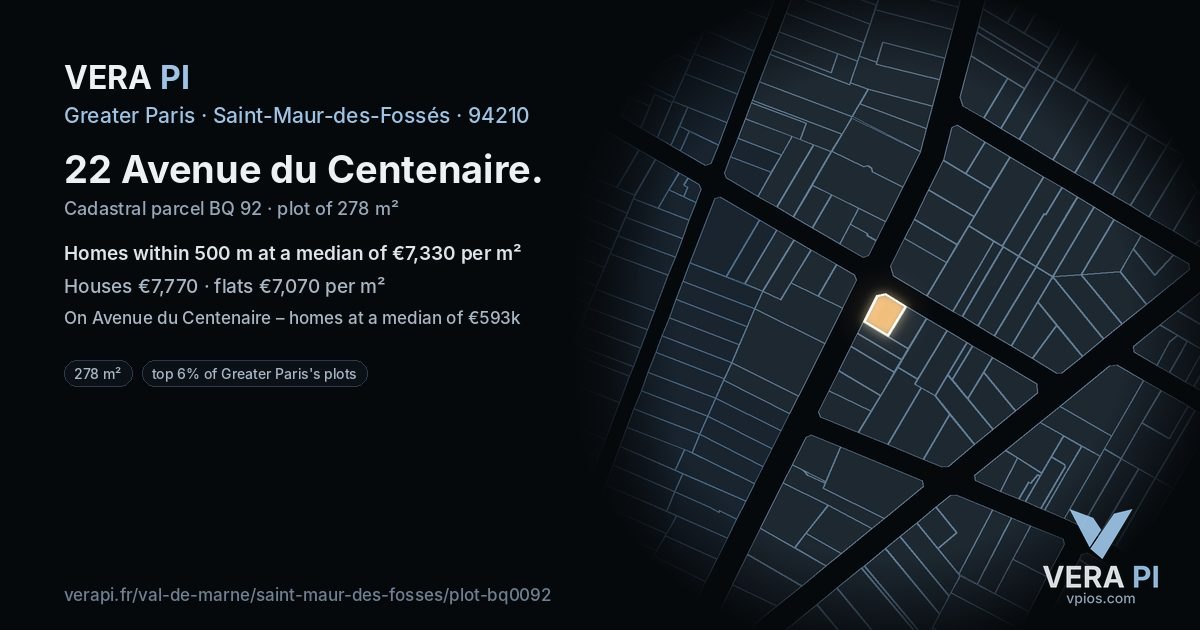 22 Avenue du Centenaire, Saint-Maur-des-Fossés at night – the plot lit, the parcels around coloured by the prices near them