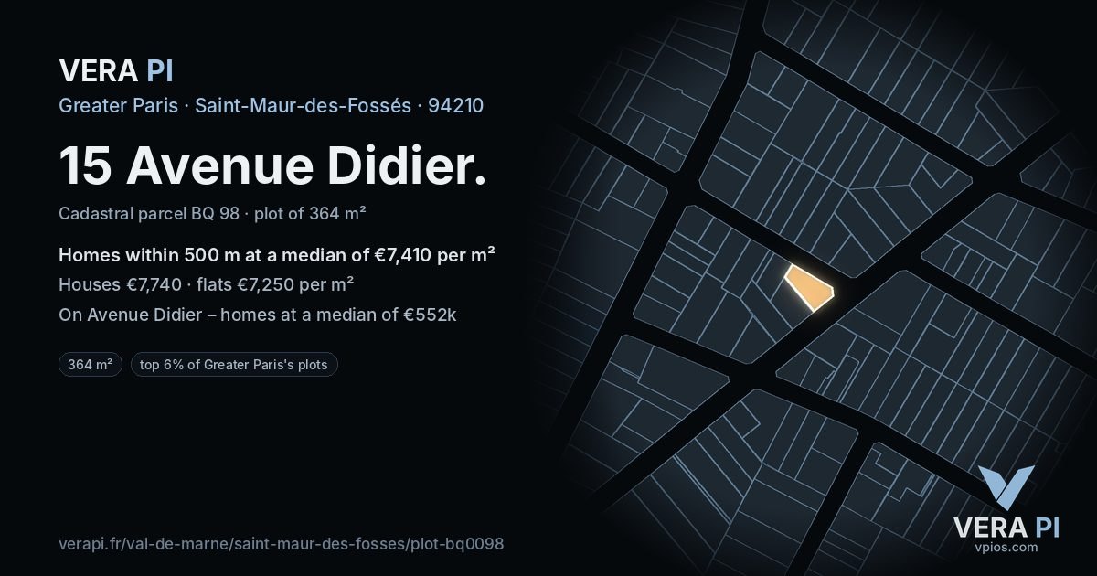 15 Avenue Didier, Saint-Maur-des-Fossés at night – the plot lit, the parcels around coloured by the prices near them
