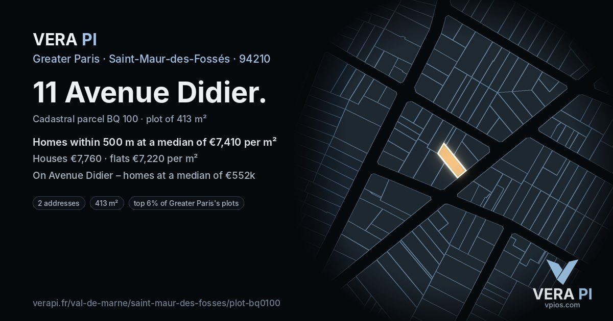 11 Avenue Didier, Saint-Maur-des-Fossés at night – the plot lit, the parcels around coloured by the prices near them
