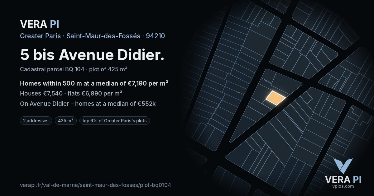 5 bis Avenue Didier, Saint-Maur-des-Fossés at night – the plot lit, the parcels around coloured by the prices near them