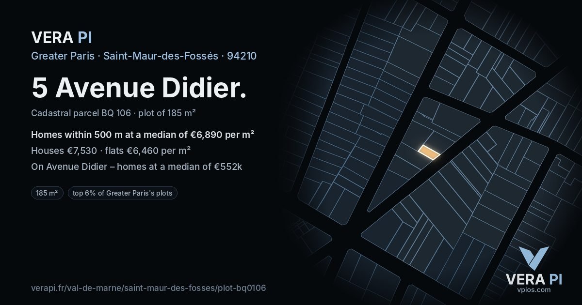 5 Avenue Didier, Saint-Maur-des-Fossés at night – the plot lit, the parcels around coloured by the prices near them