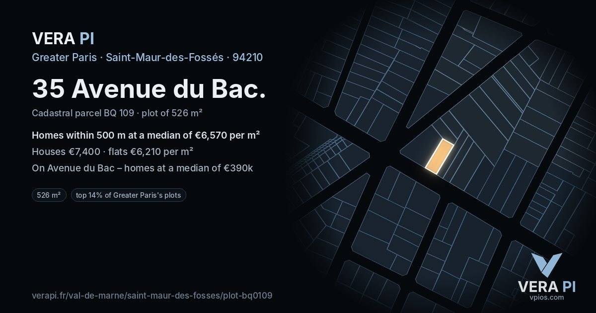 35 Avenue du Bac, Saint-Maur-des-Fossés at night – the plot lit, the parcels around coloured by the prices near them