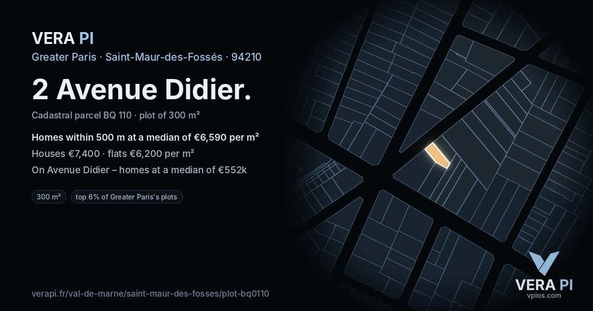 2 Avenue Didier, Saint-Maur-des-Fossés at night – the plot lit, the parcels around coloured by the prices near them