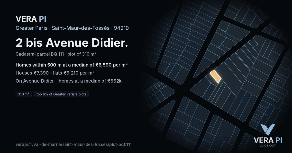 2 bis Avenue Didier, Saint-Maur-des-Fossés at night – the plot lit, the parcels around coloured by the prices near them