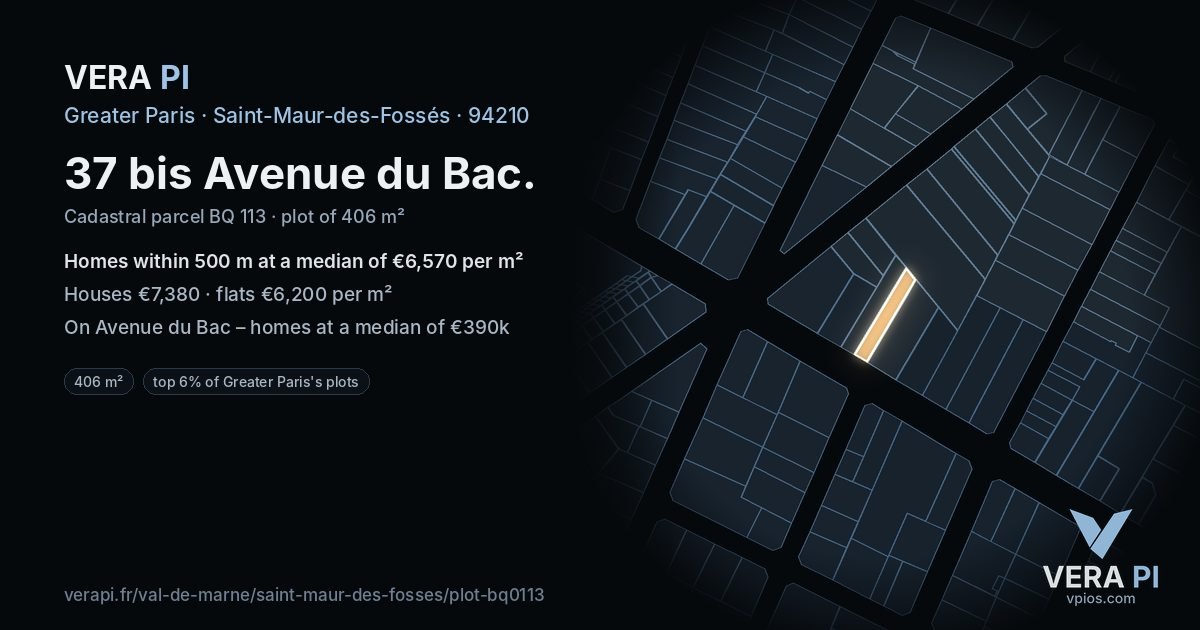 37 bis Avenue du Bac, Saint-Maur-des-Fossés at night – the plot lit, the parcels around coloured by the prices near them