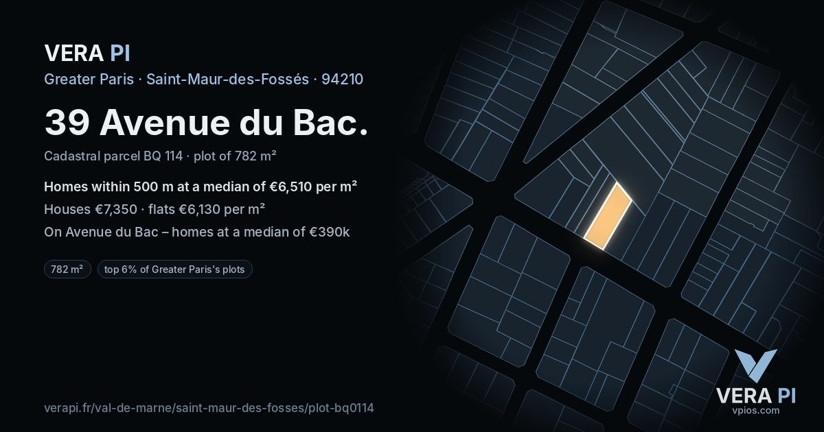39 Avenue du Bac, Saint-Maur-des-Fossés at night – the plot lit, the parcels around coloured by the prices near them