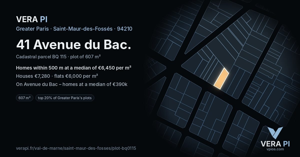 41 Avenue du Bac, Saint-Maur-des-Fossés at night – the plot lit, the parcels around coloured by the prices near them