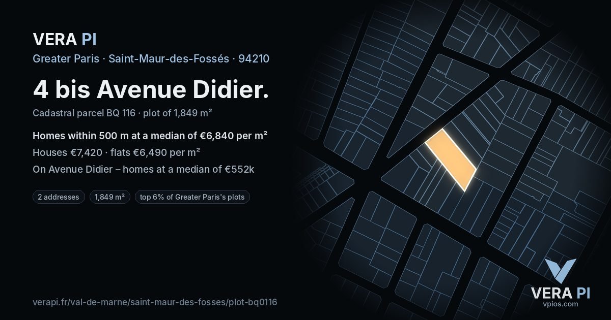 4 bis Avenue Didier, Saint-Maur-des-Fossés at night – the plot lit, the parcels around coloured by the prices near them