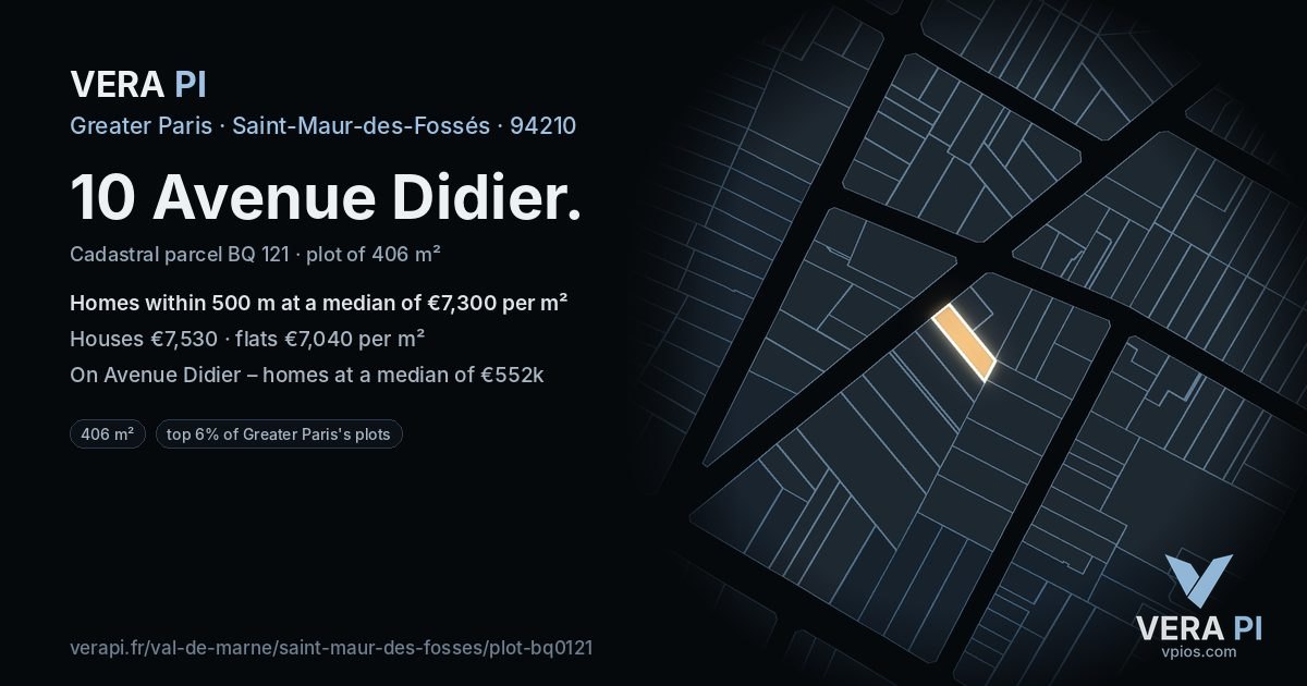 10 Avenue Didier, Saint-Maur-des-Fossés at night – the plot lit, the parcels around coloured by the prices near them
