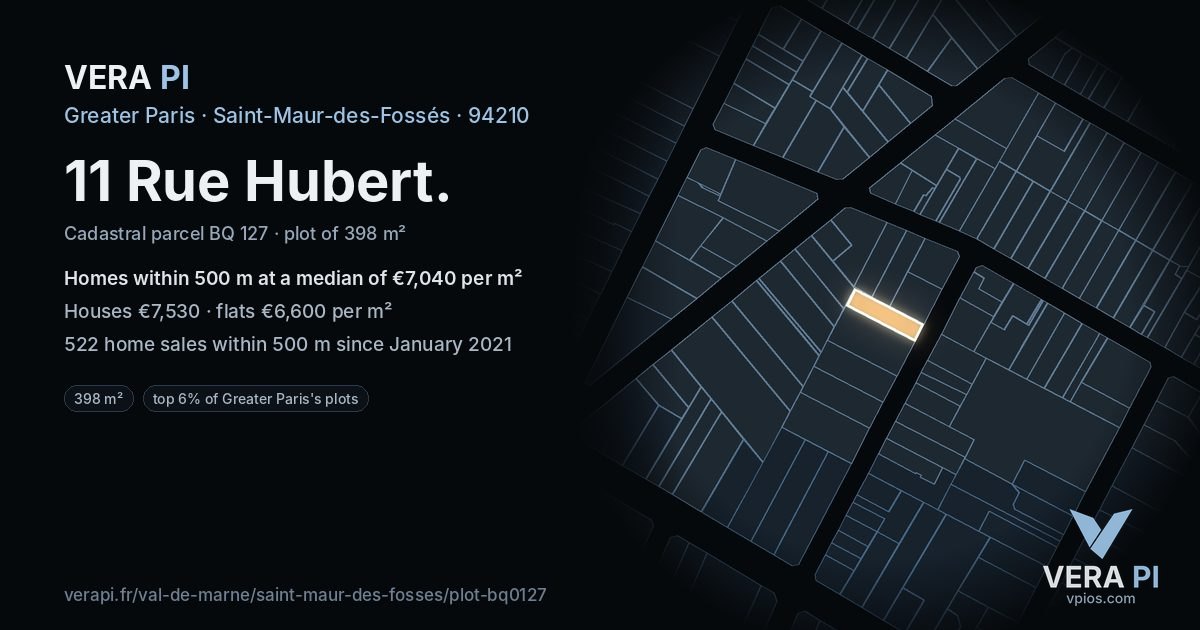 11 Rue Hubert, Saint-Maur-des-Fossés at night – the plot lit, the parcels around coloured by the prices near them