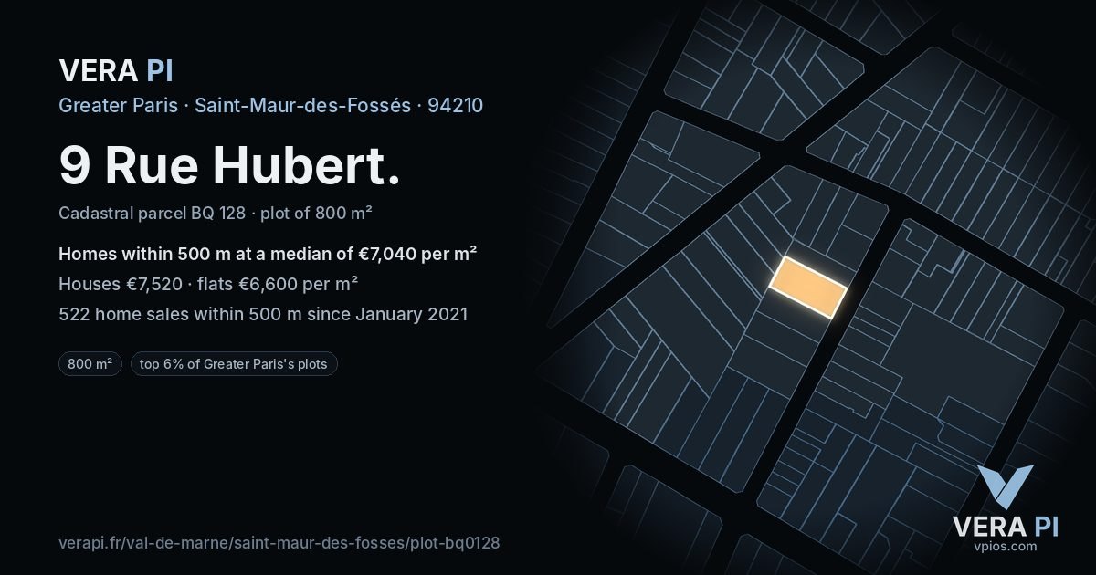 9 Rue Hubert, Saint-Maur-des-Fossés at night – the plot lit, the parcels around coloured by the prices near them