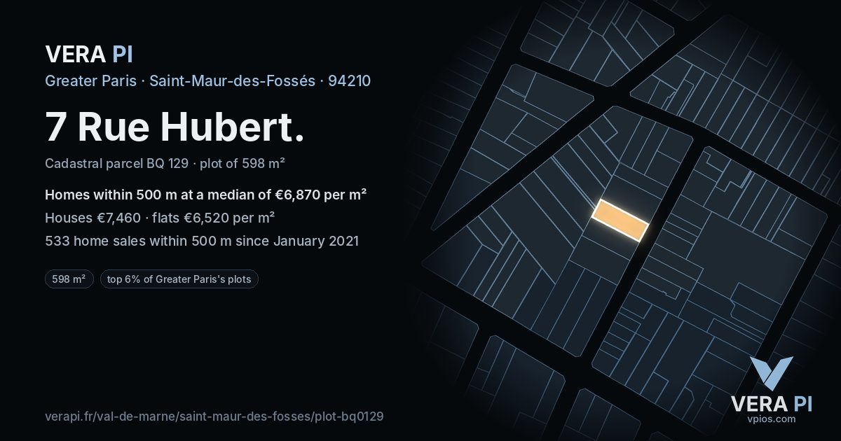 7 Rue Hubert, Saint-Maur-des-Fossés at night – the plot lit, the parcels around coloured by the prices near them