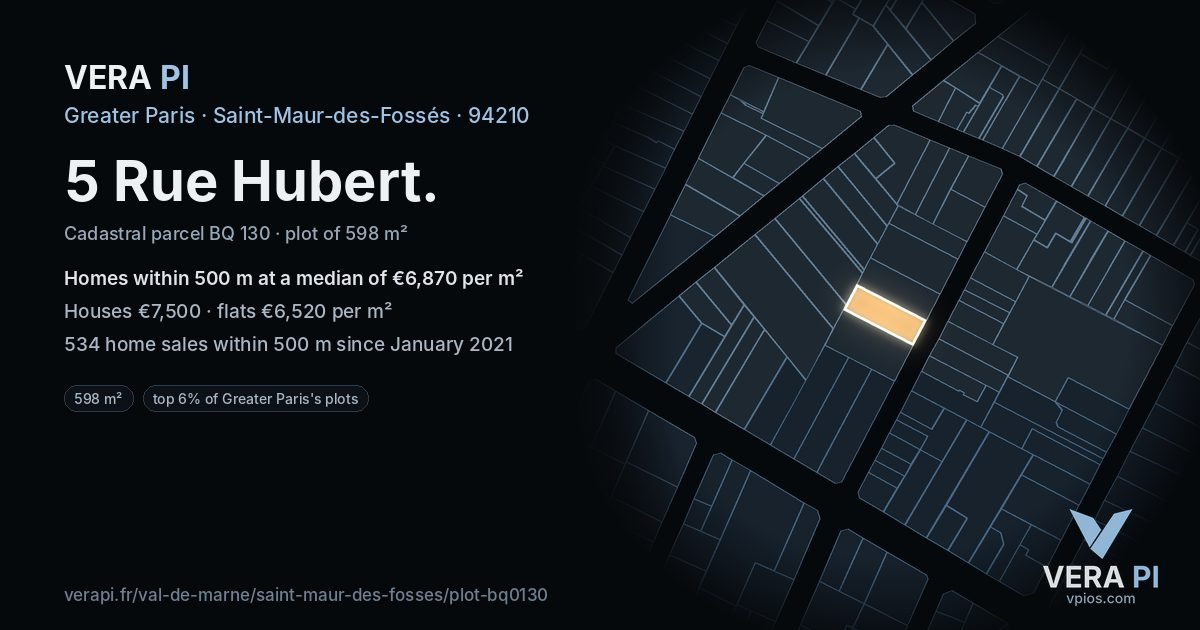 5 Rue Hubert, Saint-Maur-des-Fossés at night – the plot lit, the parcels around coloured by the prices near them