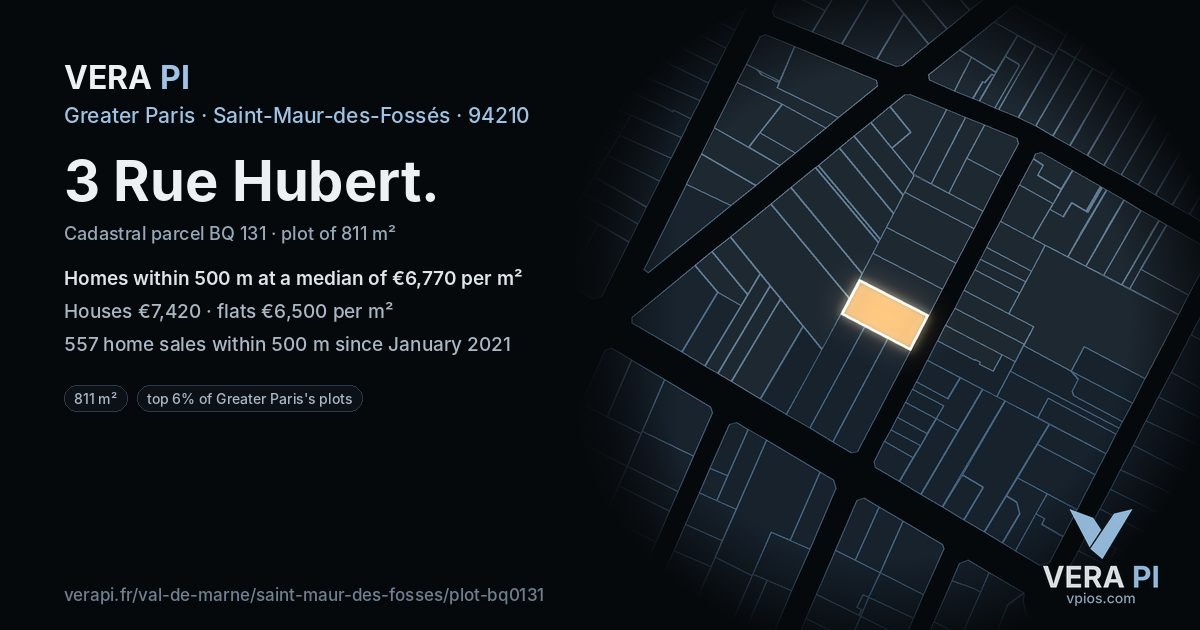 3 Rue Hubert, Saint-Maur-des-Fossés at night – the plot lit, the parcels around coloured by the prices near them