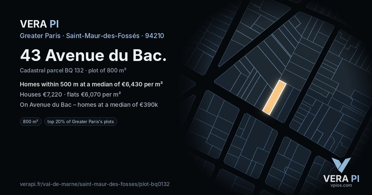 43 Avenue du Bac, Saint-Maur-des-Fossés at night – the plot lit, the parcels around coloured by the prices near them