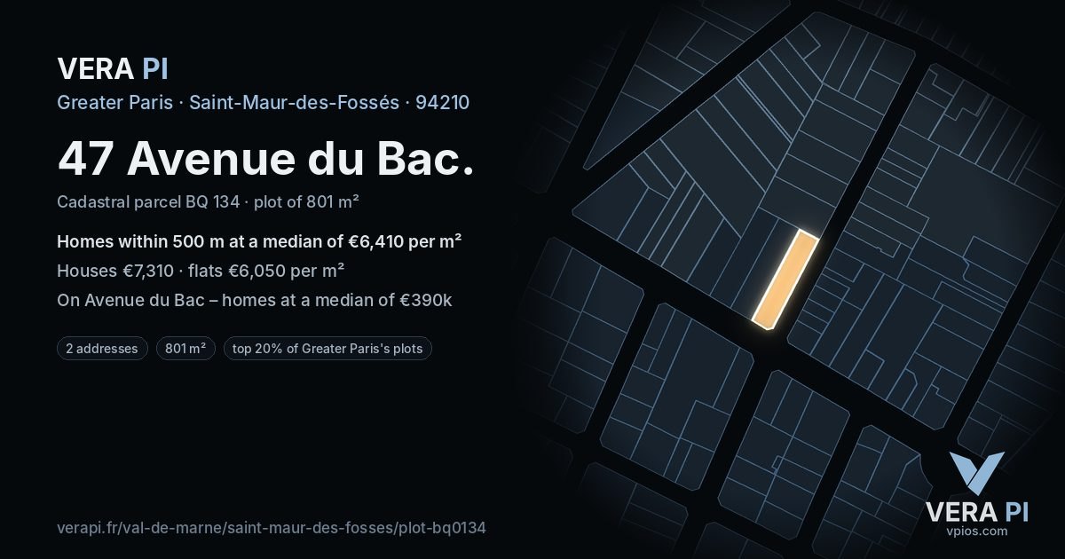 47 Avenue du Bac, Saint-Maur-des-Fossés at night – the plot lit, the parcels around coloured by the prices near them