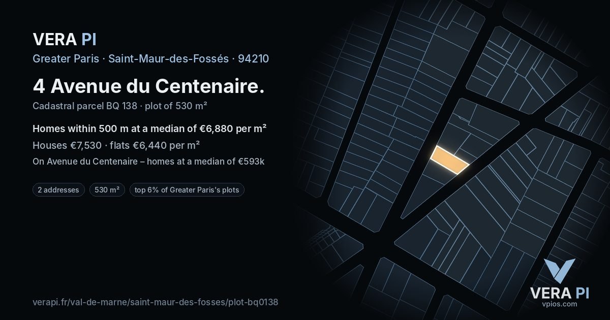 4 Avenue du Centenaire, Saint-Maur-des-Fossés at night – the plot lit, the parcels around coloured by the prices near them