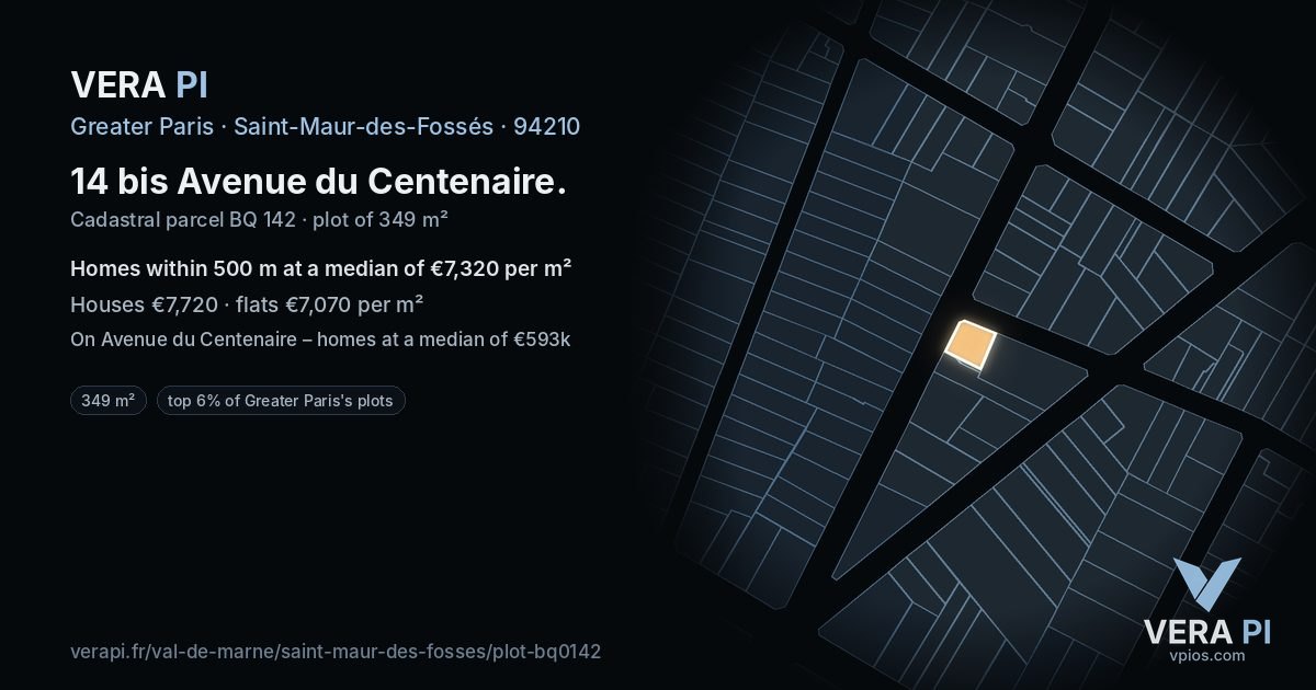 14 bis Avenue du Centenaire, Saint-Maur-des-Fossés at night – the plot lit, the parcels around coloured by the prices near them