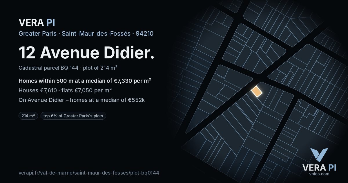 12 Avenue Didier, Saint-Maur-des-Fossés at night – the plot lit, the parcels around coloured by the prices near them