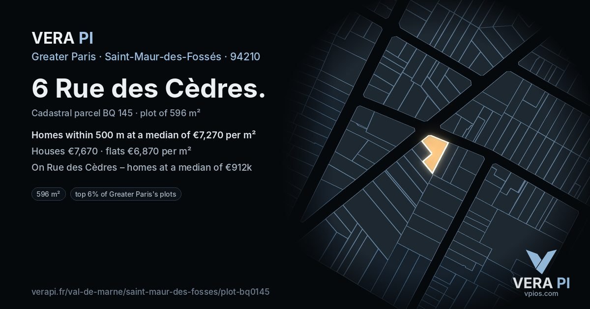 6 Rue des Cèdres, Saint-Maur-des-Fossés at night – the plot lit, the parcels around coloured by the prices near them