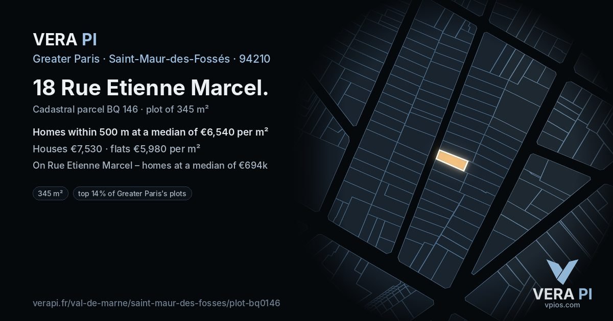 18 Rue Etienne Marcel, Saint-Maur-des-Fossés at night – the plot lit, the parcels around coloured by the prices near them