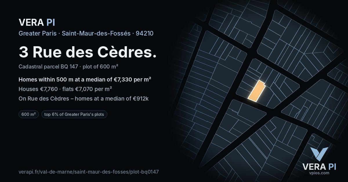 3 Rue des Cèdres, Saint-Maur-des-Fossés at night – the plot lit, the parcels around coloured by the prices near them