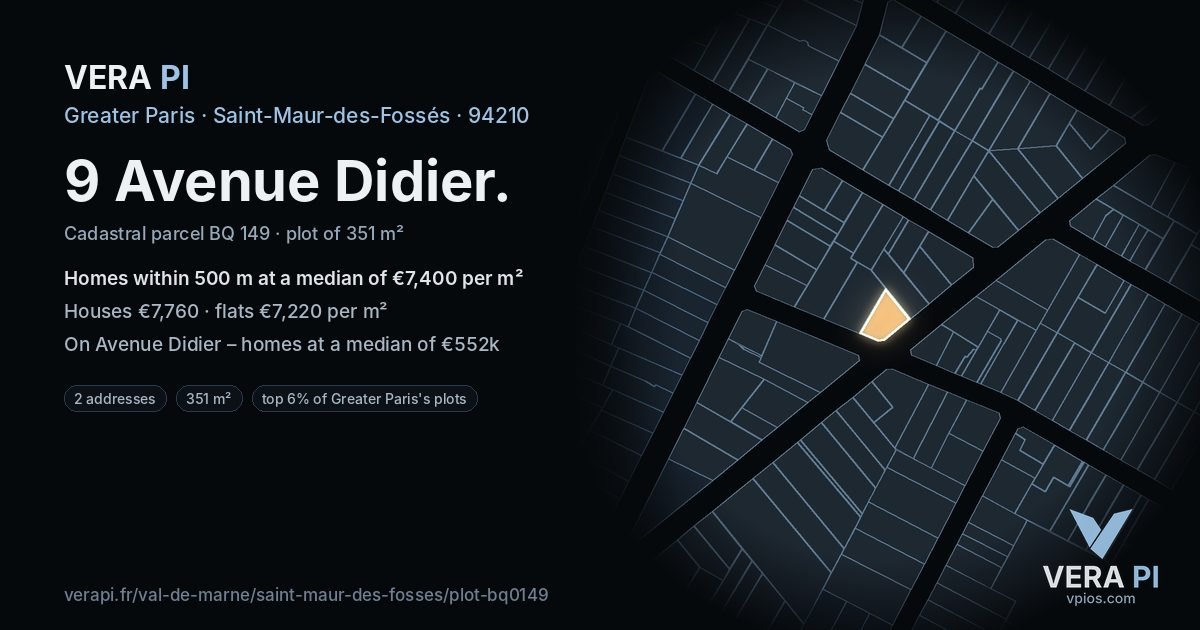 9 Avenue Didier, Saint-Maur-des-Fossés at night – the plot lit, the parcels around coloured by the prices near them